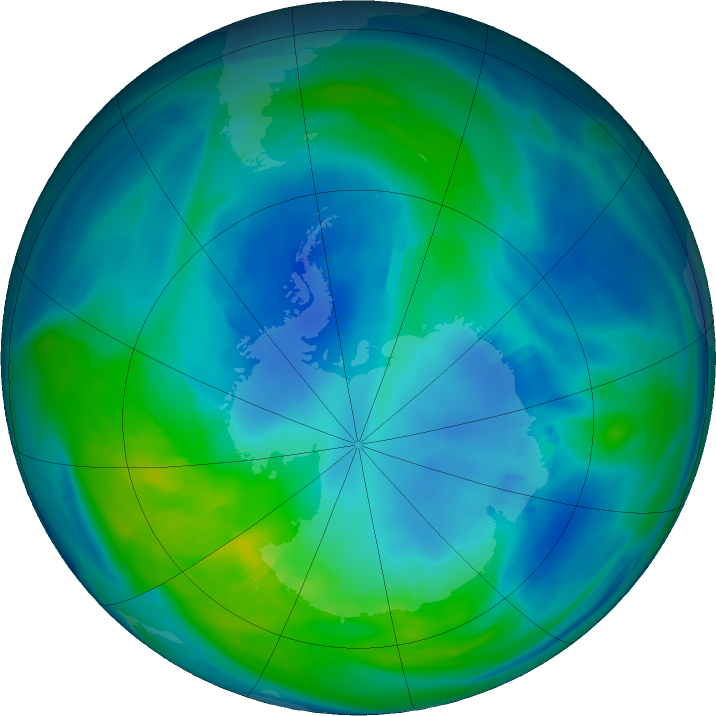 Antarctic ozone map for 23 April 2017